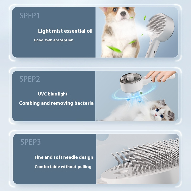 VaporPet - Cepillo a vapor en uso sobre pelaje de perro